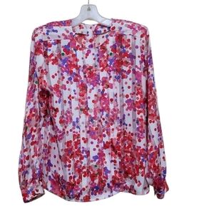 Nicola White Multicolor Polka Dot Longsleeve Blouse With Shoulder Pad Size 10